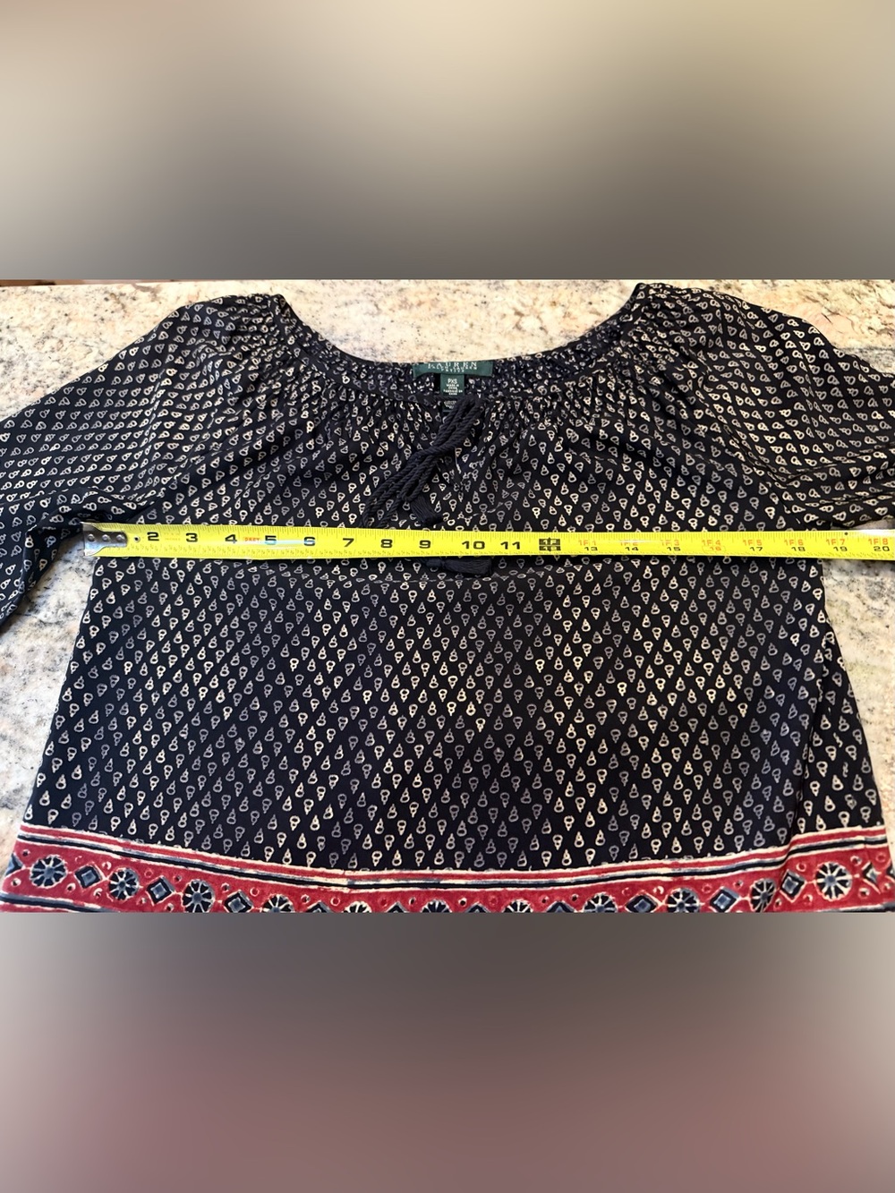 NWT Lauren Ralph Lauren Petite Paisley Border Tassel Blouse PXS - Picture 5 of 11